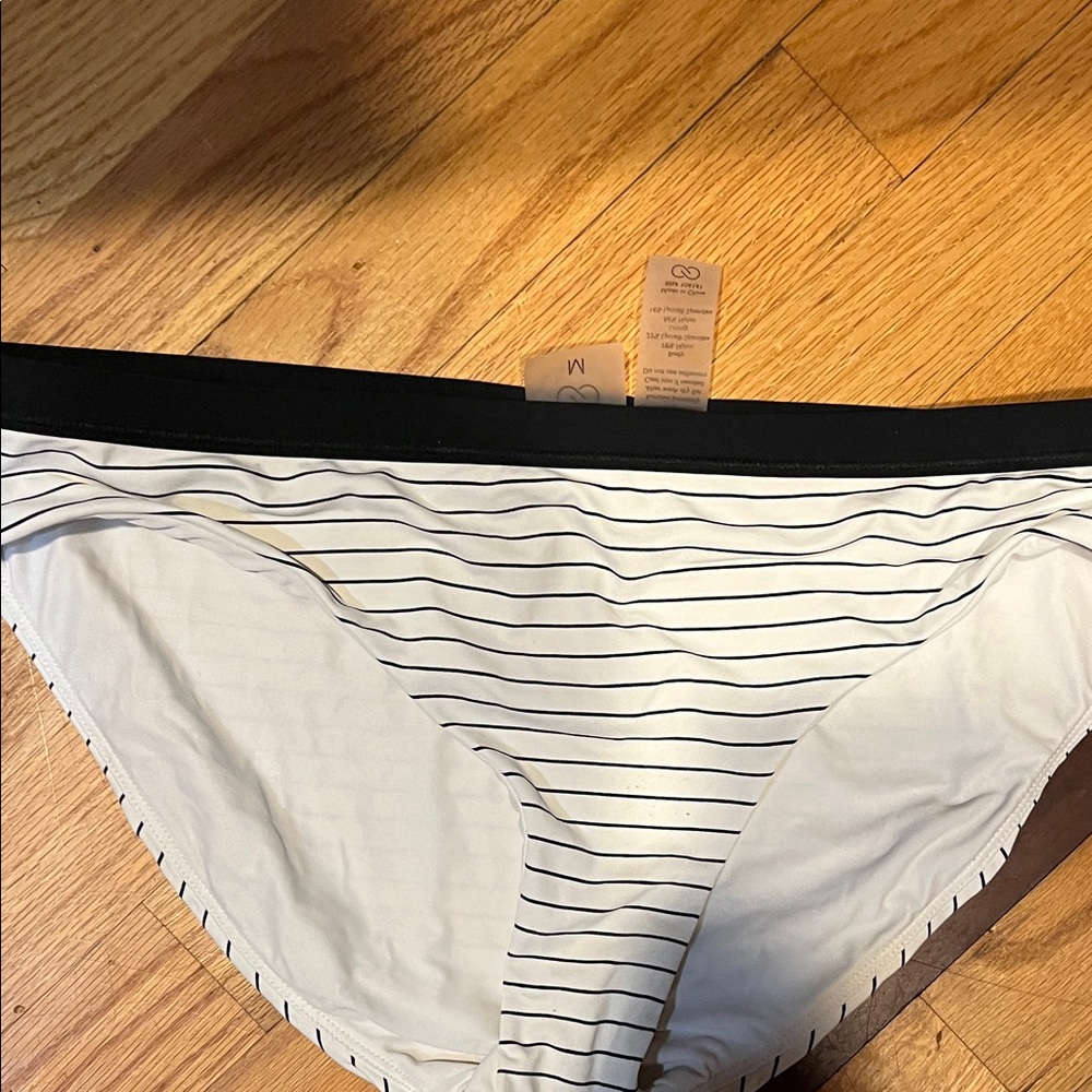 CALIA by Carrie Underwood White Bikini Bottom with Black Stripes